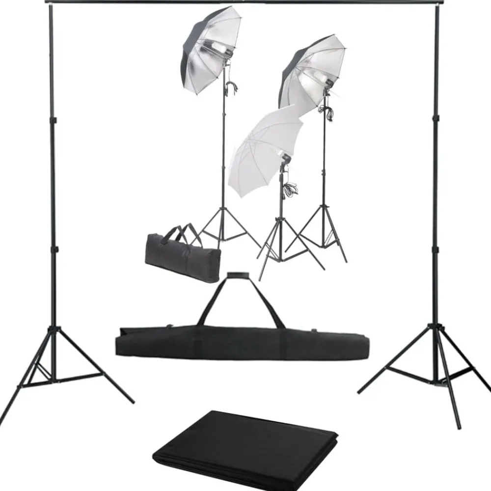 Appareils Photo-vidaXL Kit de studio photo avec ensemble d'éclairage et toile de fond Noir