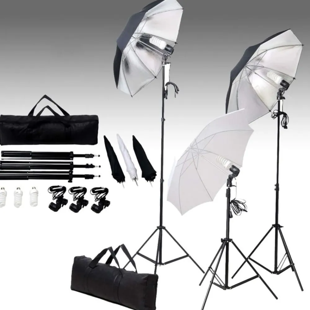 Appareils Photo-vidaXL Kit de studio photo avec ensemble d'éclairage et toile de fond Noir