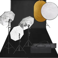 vidaXL Kit de studio photo avec éclairage toile de fond et réflecteur