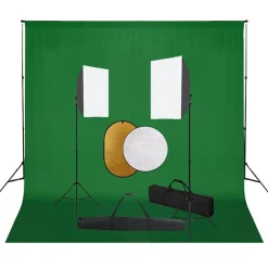 Appareils Photo-vidaXL Kit de studio photo boîtes à lumière toile de fond réflecteur Vert