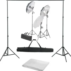 Appareils Photo-vidaXL Kit de studio photo avec ensemble d'éclairage et toile de fond Blanc