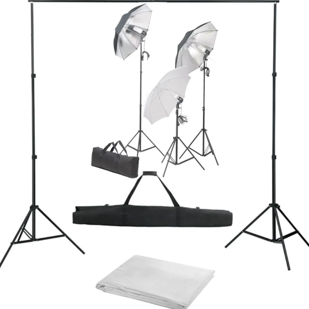 Appareils Photo-vidaXL Kit de studio photo avec ensemble d'éclairage et toile de fond Blanc