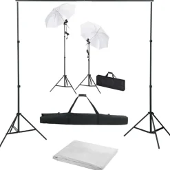 vidaXL Kit de studio photo avec toile de fond lampes et parapluies