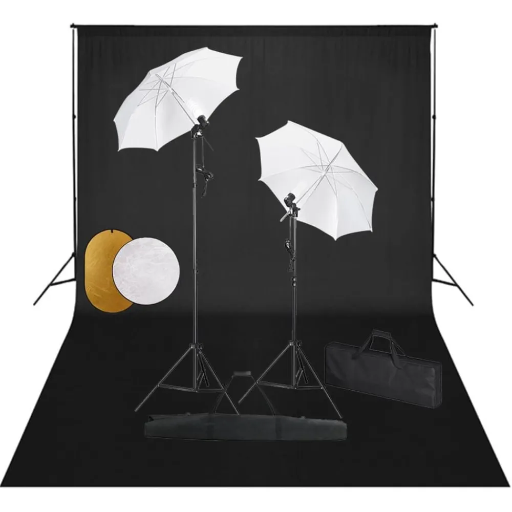 Appareils Photo-vidaXL Kit de studio photo avec lampes toile de fond et réflecteur Noir