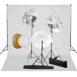 Appareils Photo-vidaXL Kit de studio photo avec lampes toile de fond et réflecteur Blanc