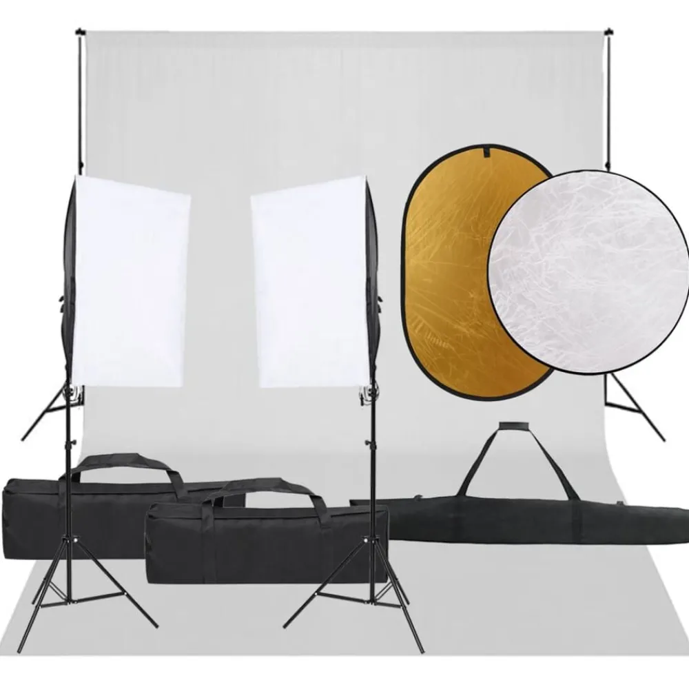 vidaXL Kit de studio photo avec éclairage toile de fond et réflecteur