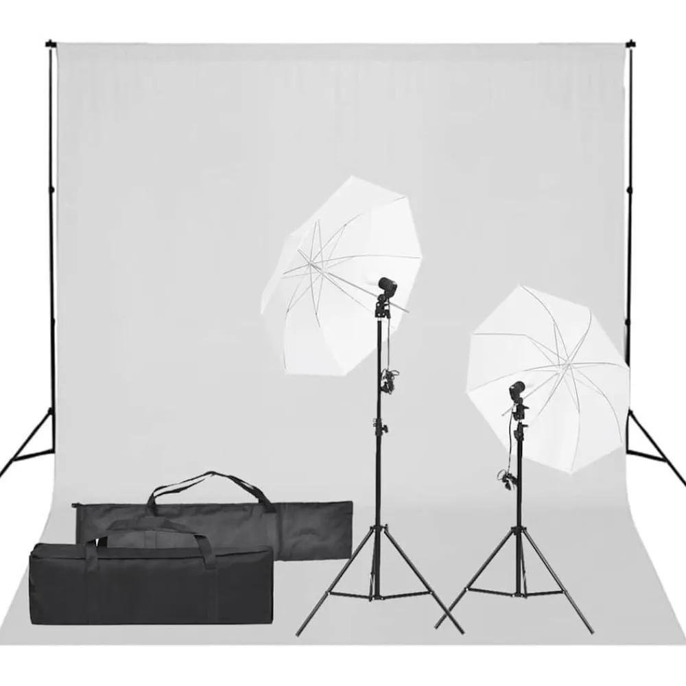 Appareils Photo-vidaXL Kit de studio photo avec éclairage et toile de fond Blanc