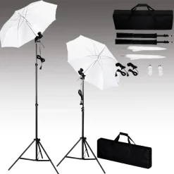 Appareils Photo-vidaXL Kit de studio photo avec toile de fond lampes et parapluies Noir