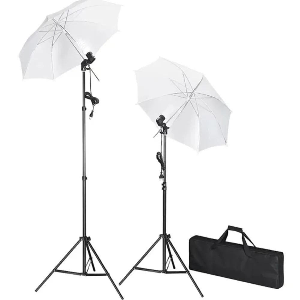 Appareils Photo-vidaXL Kit de studio photo avec toile de fond lampes et parapluies Noir
