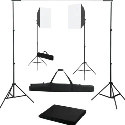 Appareils Photo-vidaXL Kit de studio photo avec boîtes à lumière et toile de fond Noir
