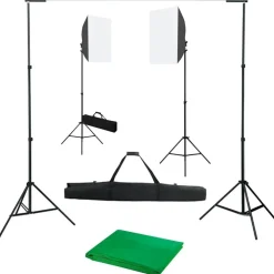 Appareils Photo-vidaXL Kit de studio photo avec boîtes à lumière et toile de fond Vert