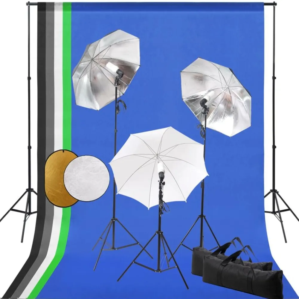 Appareils Photo-vidaXL Kit de studio photo avec lampes toile de fond et réflecteur