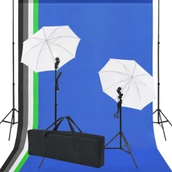 Appareils Photo-vidaXL Kit de studio photo 5 toiles de fond colorées et 2 ombrelles