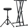 vidaXL Kit de support de clavier à empattement double et tabouret Noir
