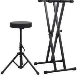 vidaXL Kit de support de clavier à empattement double et tabouret Noir