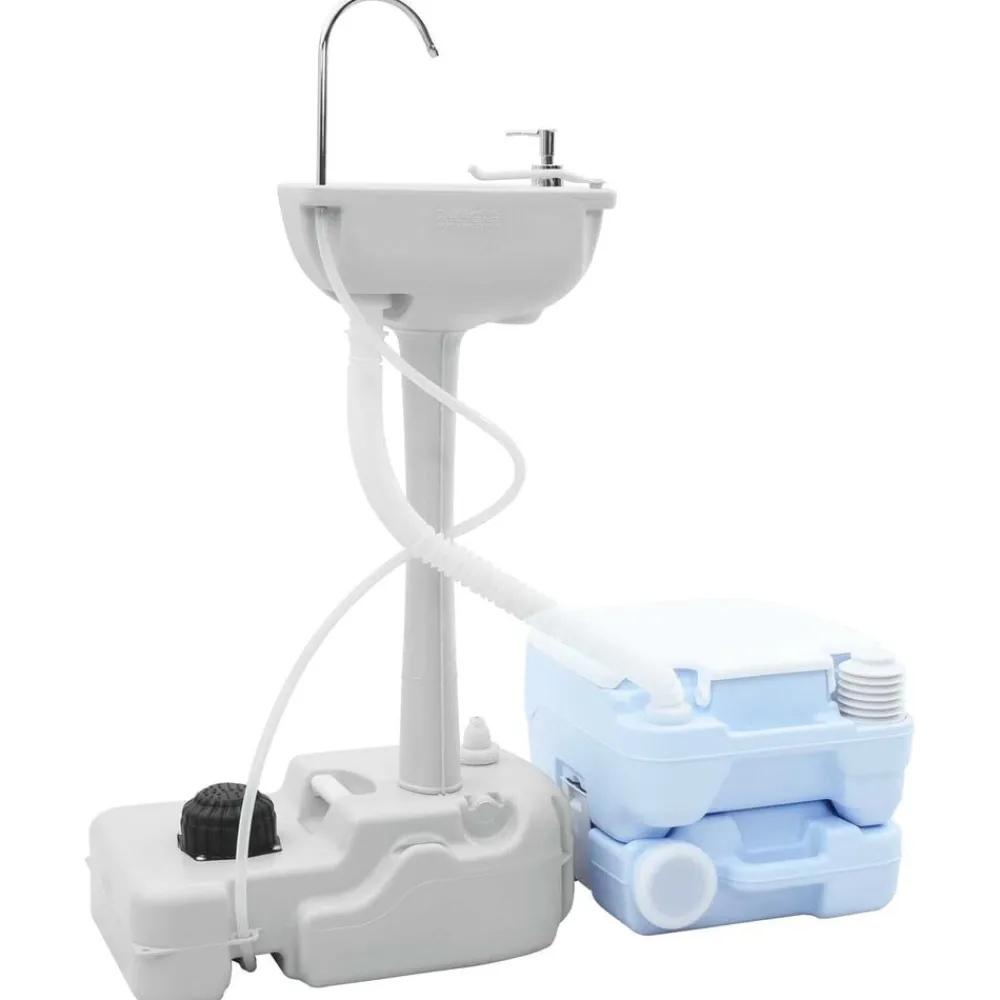 vidaXL Kit de Toilettes de Camping 2 pcs Bleu et Blanc
