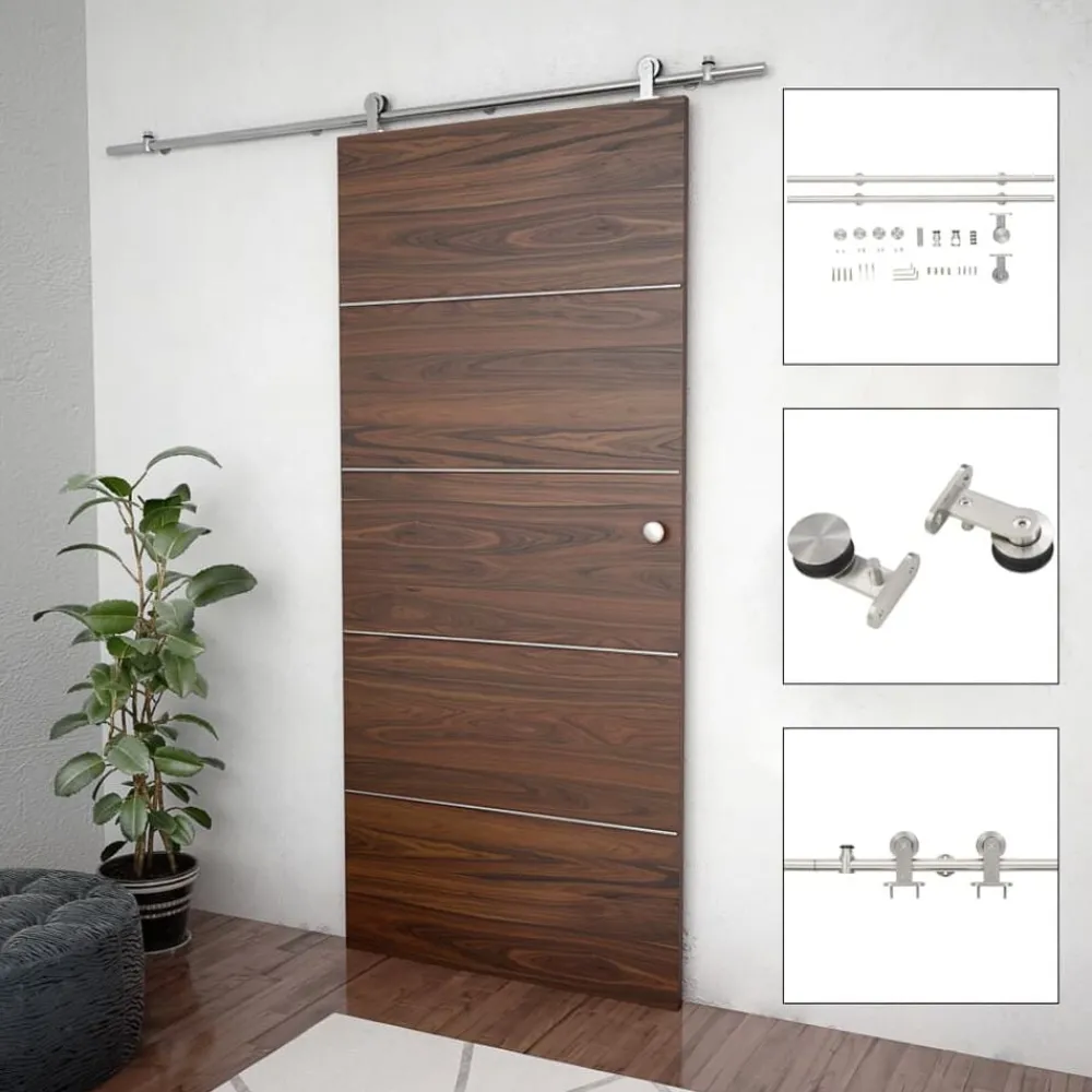 Matériaux De Construction-vidaXL Kit fixation porte coulissante 183 cm Acier inoxydable Argenté