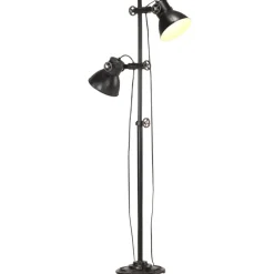 Luminaires-vidaXL Lampadaire avec 2 abat-jour E27 Fonte Noir