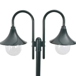 Luminaires-vidaXL Lampadaire de jardin E27 220cm Aluminium 2 lanternes Vert foncé