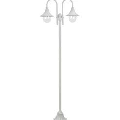 Luminaires-vidaXL Lampadaire de jardin E27 220 cm Aluminium 2 lanternes Blanc