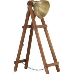 Luminaires-vidaXL Lampadaire E27 Bois de manguier massif Laiton