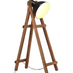 Luminaires-vidaXL Lampadaire E27 Bois de manguier massif Noir