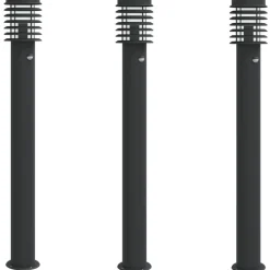 Luminaires-vidaXL Lampadaires d'extérieur et capteurs 3 pcs acier inoxydable Noir