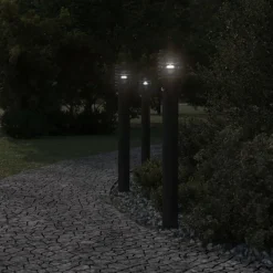 Luminaires-vidaXL Lampadaires d'extérieur et capteurs 3 pcs acier inoxydable Noir