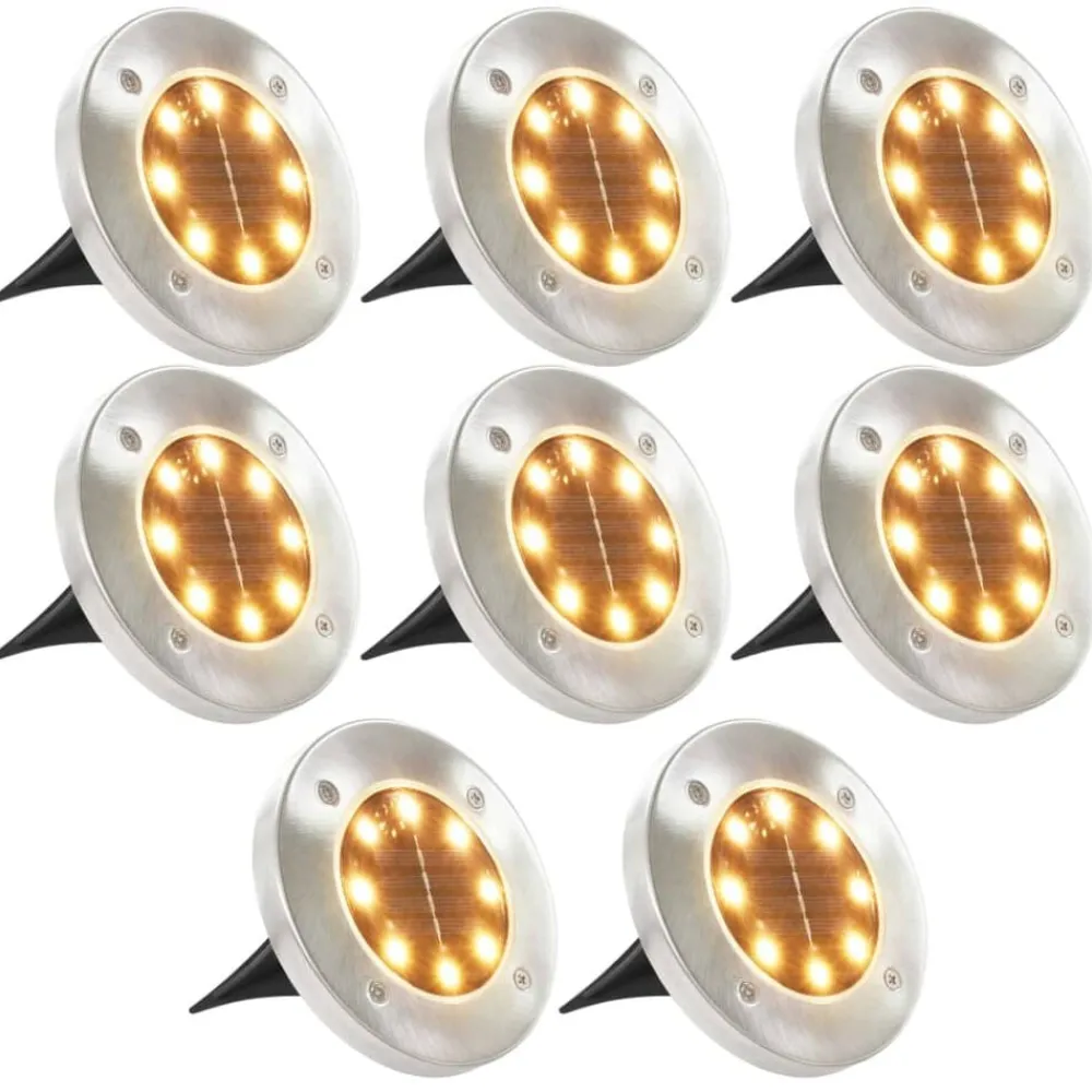 Luminaires-vidaXL Lampe solaire au sol 8 pcs Lumières LED blanches chaudes Blanc chaud