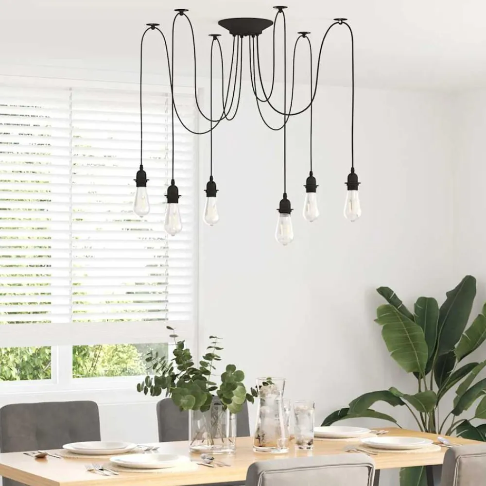 Luminaires-vidaXL Lampe suspendue avec 6 porte-lampes E27 noir métal