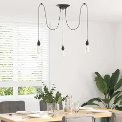 Luminaires-vidaXL Lampe suspendue avec 3 porte-lampes E27 noir métal