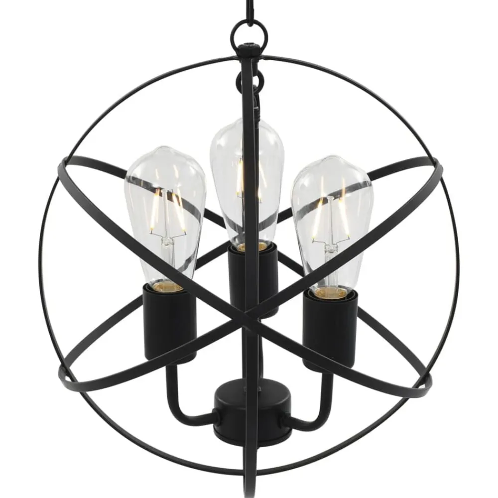 Luminaires-vidaXL Lampe suspendue Noir Sphère 3 ampoules E27
