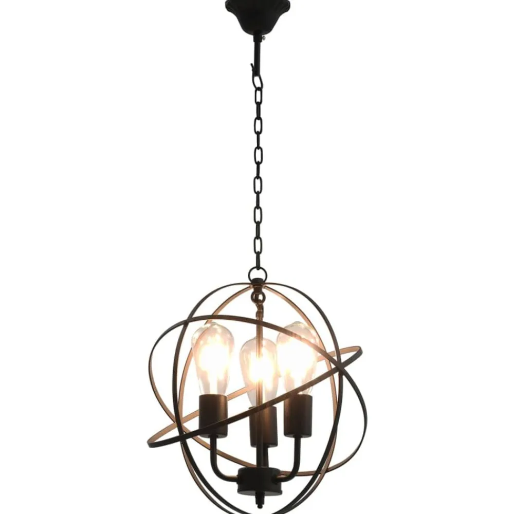 Luminaires-vidaXL Lampe suspendue Noir Sphère 3 ampoules E27