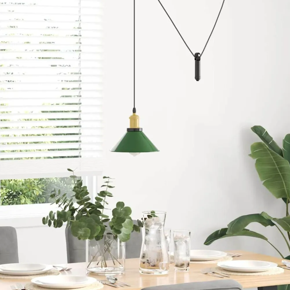 Luminaires-vidaXL Lampe suspendue réglable hauteur E27 Ø 22cm métal Vert brillant