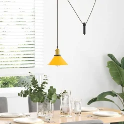 Luminaires-vidaXL Lampe suspendue réglable hauteur E27 Ø22cm métal Jaune brillant
