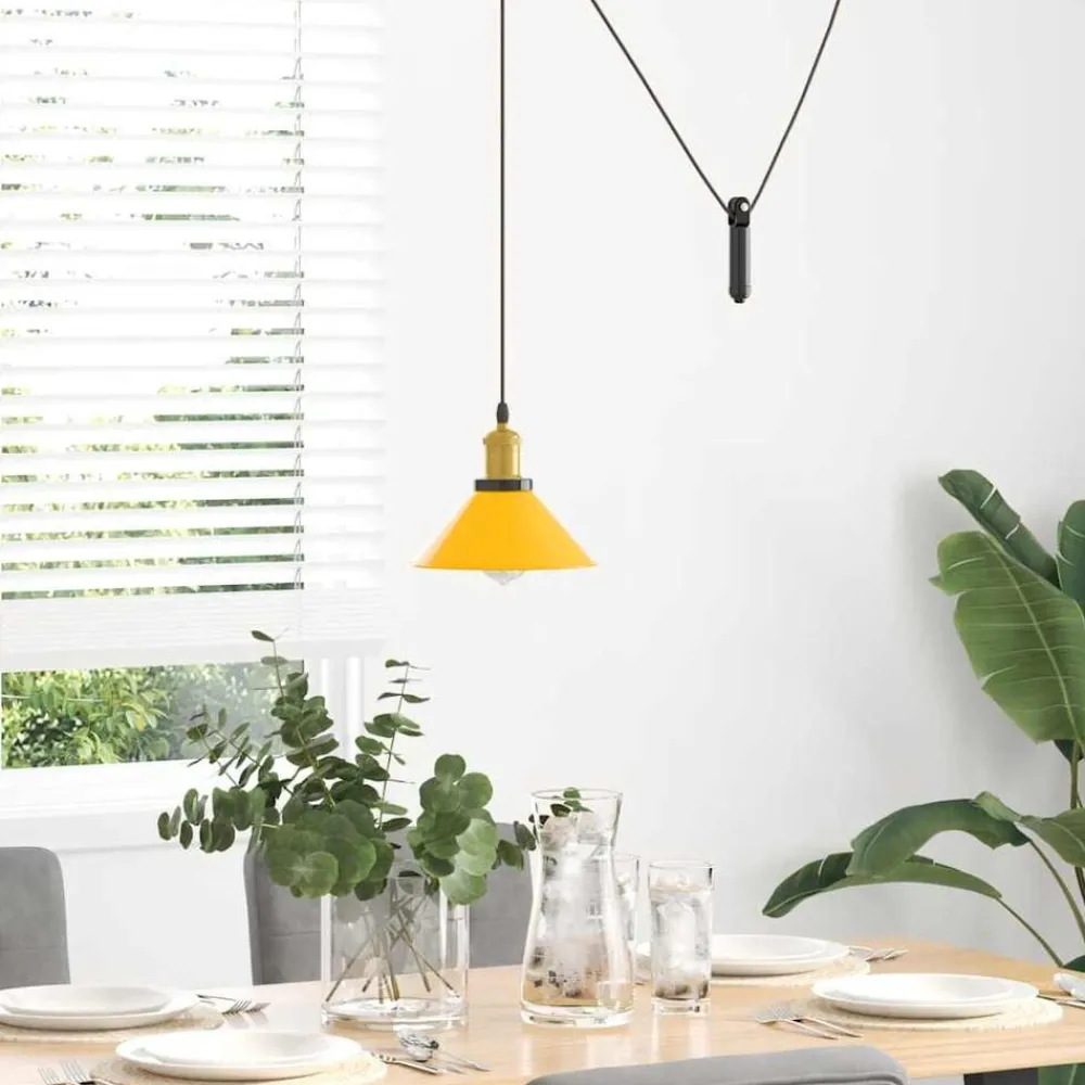 Luminaires-vidaXL Lampe suspendue réglable hauteur E27 Ø22cm métal Jaune brillant