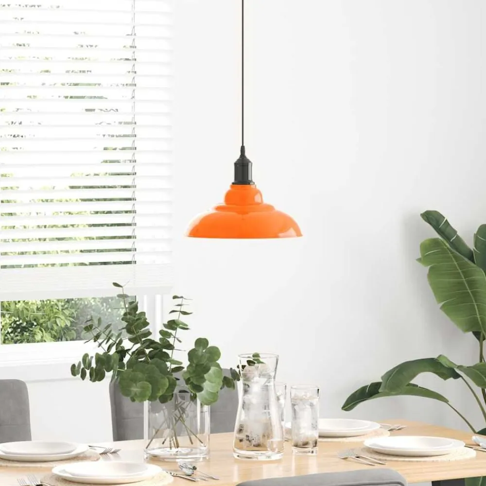 Luminaires-vidaXL Lampe suspendue réglable hauteur E27 métal Orange brillant