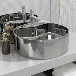 Plomberie-vidaXL Lavabo avec trop-plein 46,5 x 15,5 cm Céramique é Argent