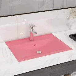 Plomberie-vidaXL Lavabo avec trou de robinet 60x46 cm Céramique rose mat