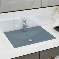 Plomberie-vidaXL Lavabo avec trou de robinet 60x46 cm Céramique bleu clair mat
