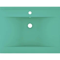 Plomberie-vidaXL Lavabo avec trou de robinet 60x46 cm Céramique vert clair mat