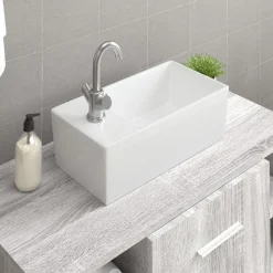 Plomberie-vidaXL Lavabo 48x25x15 cm céramique Blanc