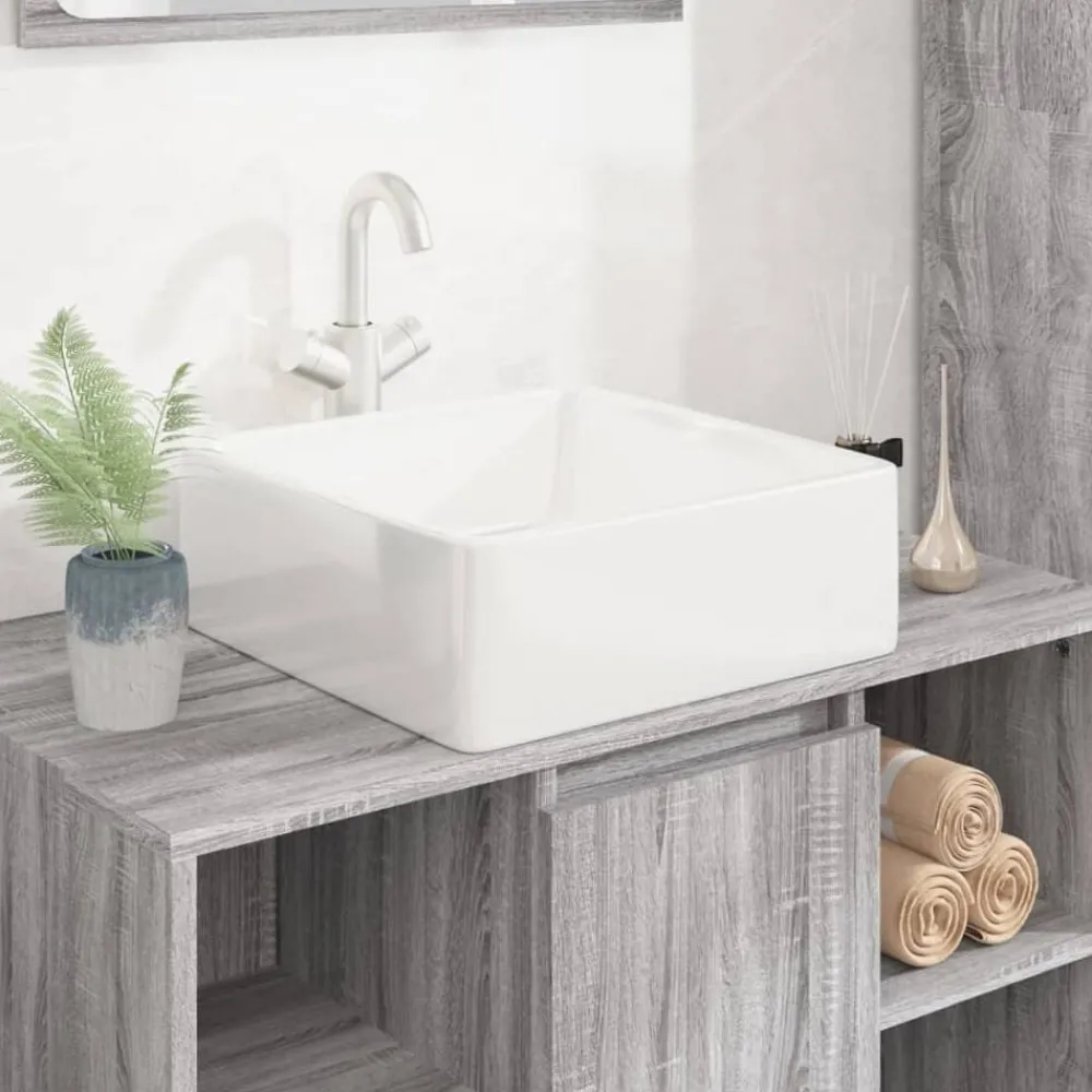 Plomberie-vidaXL Lavabo blanc 37x37x13 cm céramique carré