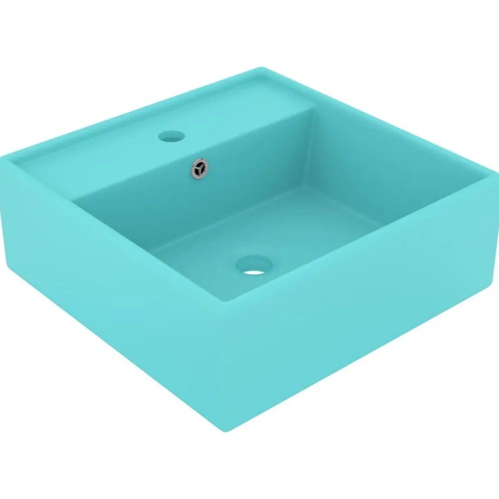 Plomberie-vidaXL Lavabo carré à trop-plein 41x41 cm Céramique vert clair mat