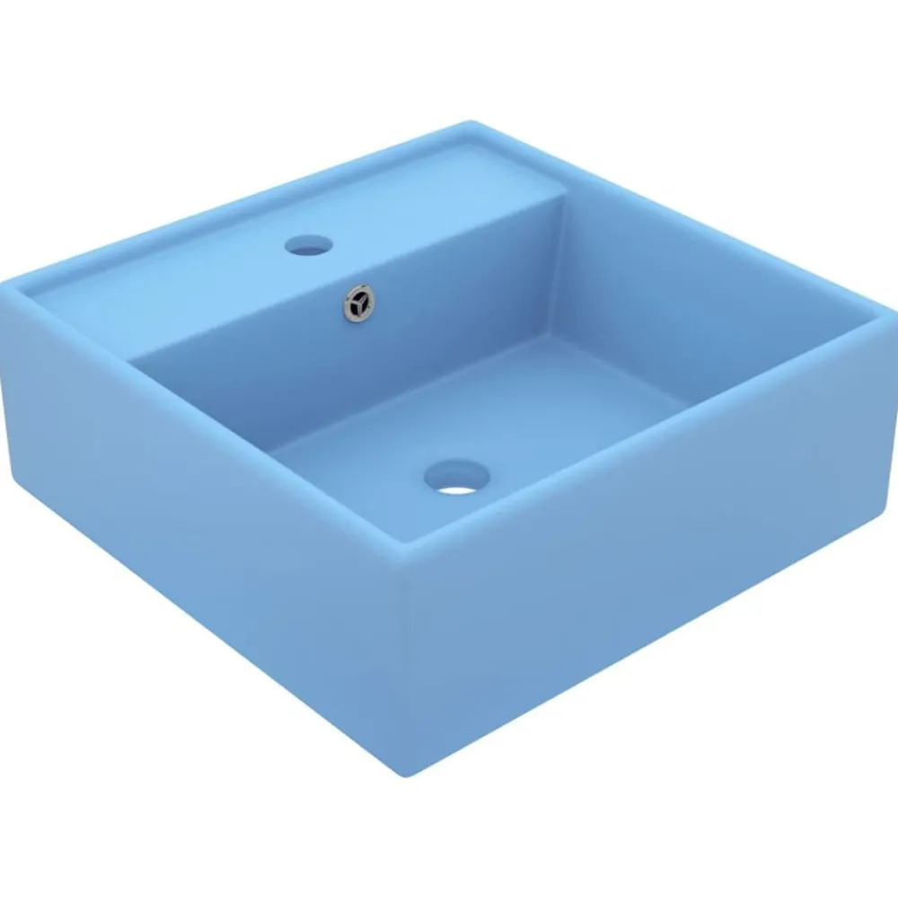 Plomberie-vidaXL Lavabo carré à trop-plein 41x41 cm Céramique bleu clair mat