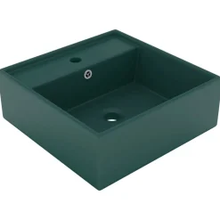 Plomberie-vidaXL Lavabo carré à trop-plein 41x41 cm Céramique vert foncé mat