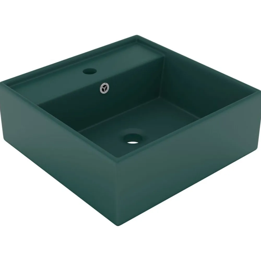 Plomberie-vidaXL Lavabo carré à trop-plein 41x41 cm Céramique vert foncé mat