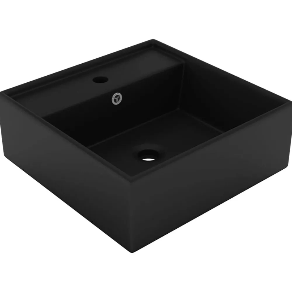 Plomberie-vidaXL Lavabo carré de luxe à trop-plein 41x41 cm Céramique Noir mat