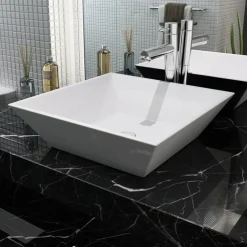 Plomberie-vidaXL Lavabo carrée Céramique 41,5 x 41,5 x 12 cm Blanc