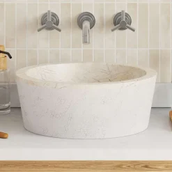 vidaXL Lavabo Crème Ø40x15 cm Marbre